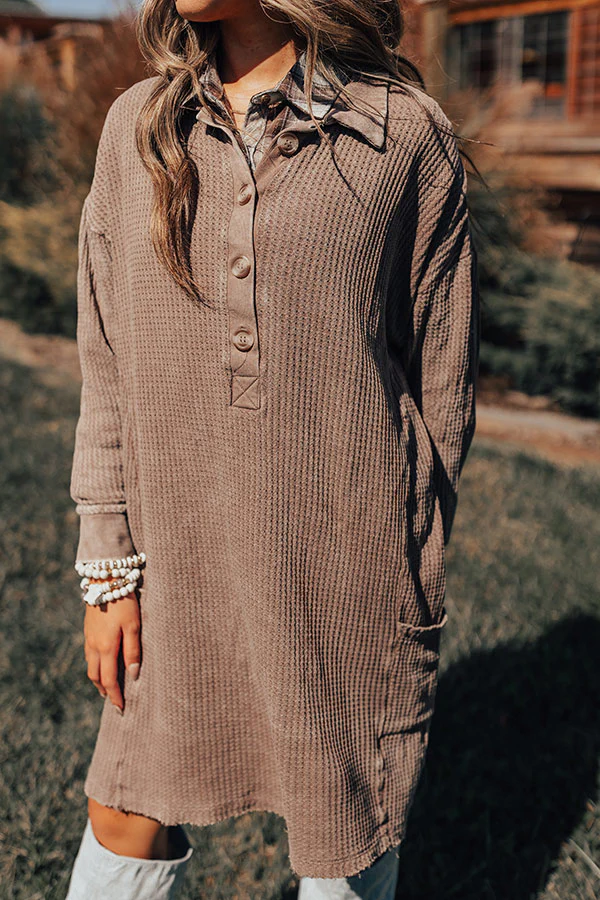 Harvest Cheer Waffle Knit Mini Dress In Taupe - Image 2
