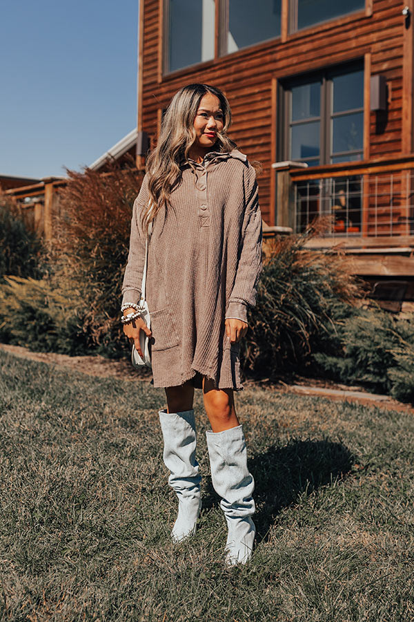 Harvest Cheer Waffle Knit Mini Dress In Taupe - Image 3