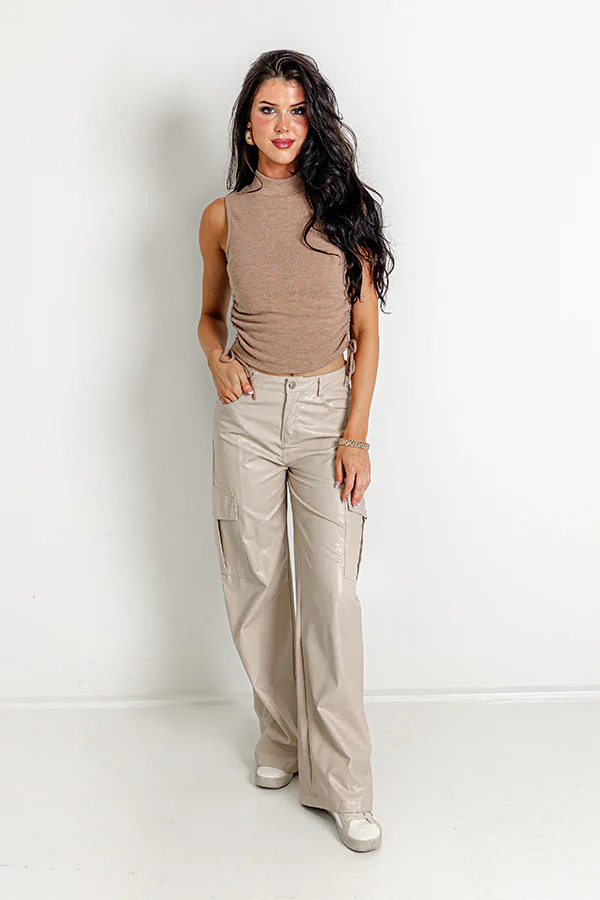 Have A Ball Ruched Side Top In Taupe - Image 2