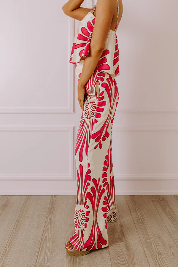 Hawaiian Paradise Satin High Waist Pants In Fuchsia - Image 4