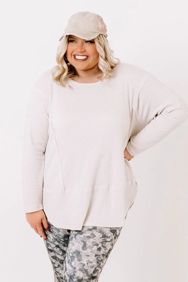 Heavenly Kiss Waffle Knit Top In Ivory Curves - Image 2