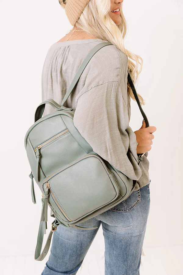 Hiding Out Faux Leather Backpack In Pear - Image 2