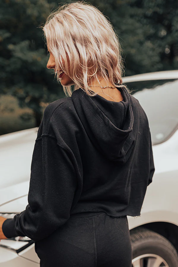 Hint Of Cozy Crop Hoodie In Black - Image 2
