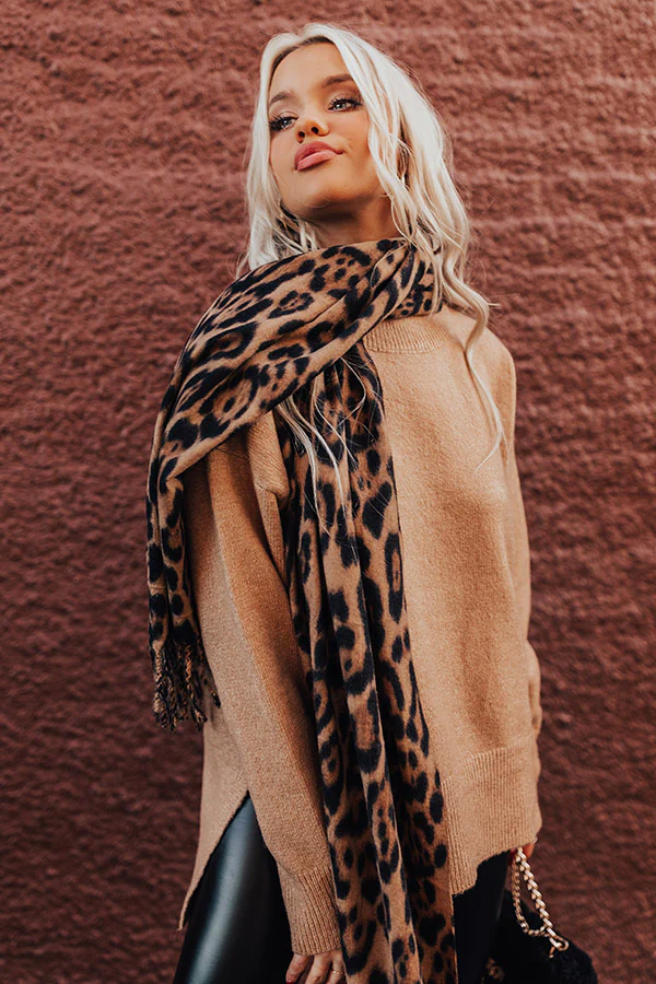 Infinitely Cozy Leopard Scarf in Camel - Image 4