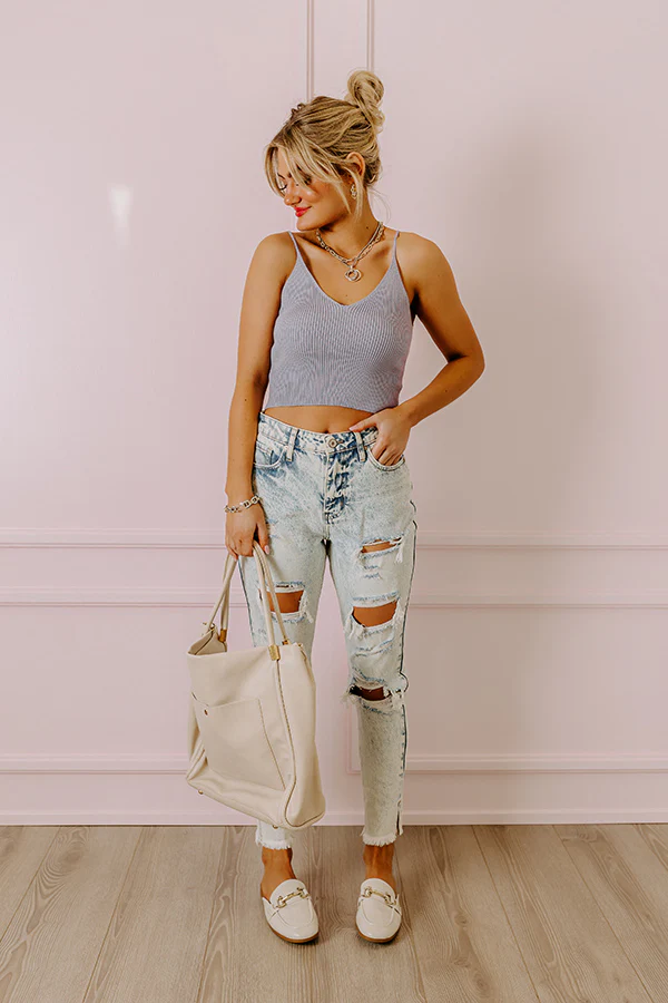 Inspiration On Overdrive Ribbed Crop Tank In Light Periwinkle - Image 2