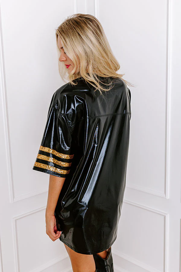 It's A Touch Down Faux Leather Mini Dress in Black - Image 7