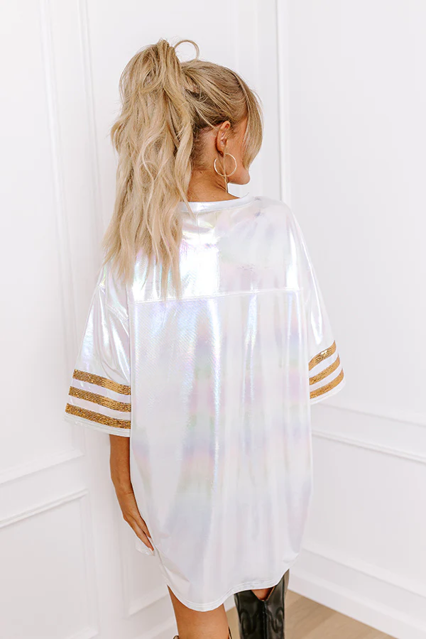 It's A Touch Down Faux Leather Mini Dress in White Iridescent - Image 7