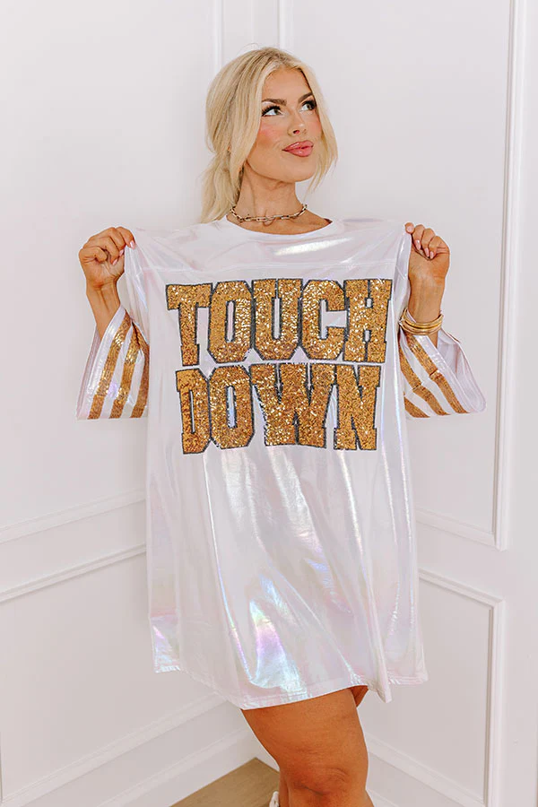 It's A Touch Down Faux Leather Mini Dress in White Iridescent Curves - Image 4