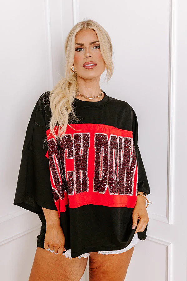It's a Touch Down Sequin Oversized Tee in Black Curves - Image 10
