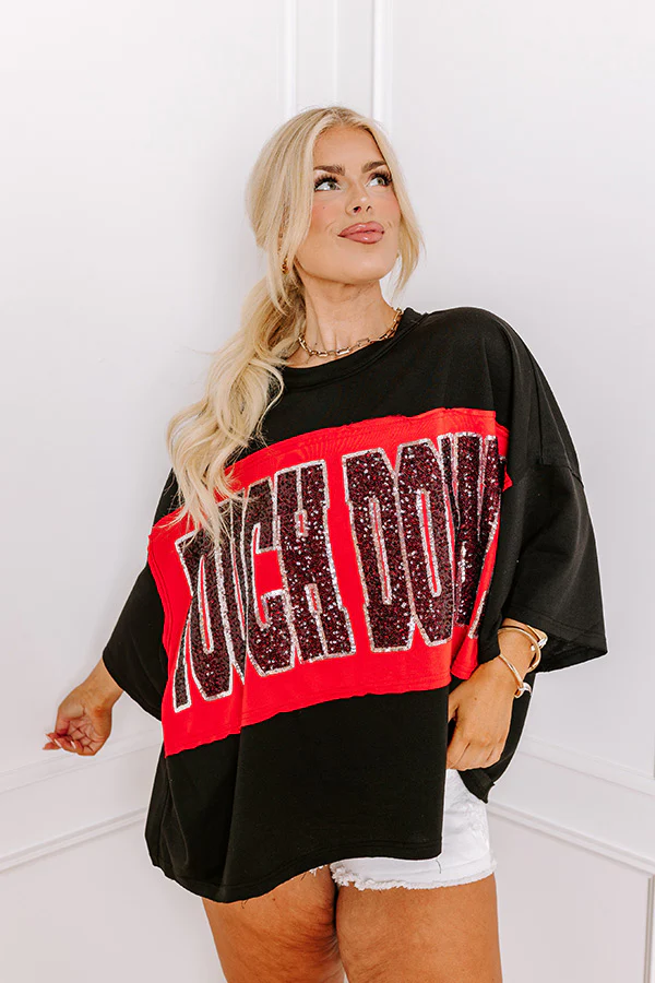 It's a Touch Down Sequin Oversized Tee in Black Curves - Image 11
