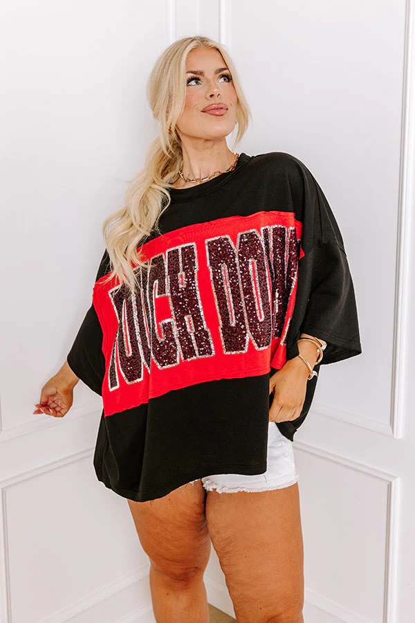 It's a Touch Down Sequin Oversized Tee in Black Curves - Image 12