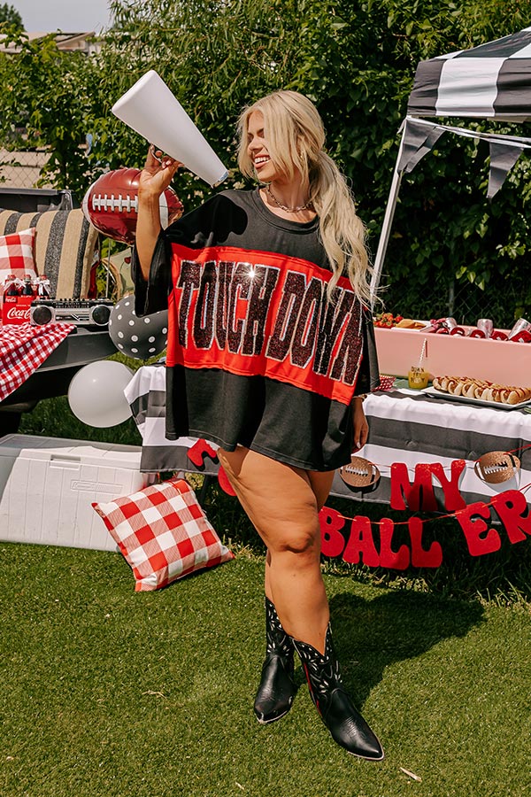 It's a Touch Down Sequin Oversized Tee in Black Curves - Image 2