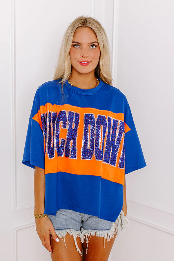 It's a Touch Down Sequin Oversized Tee in Blue - Image 4