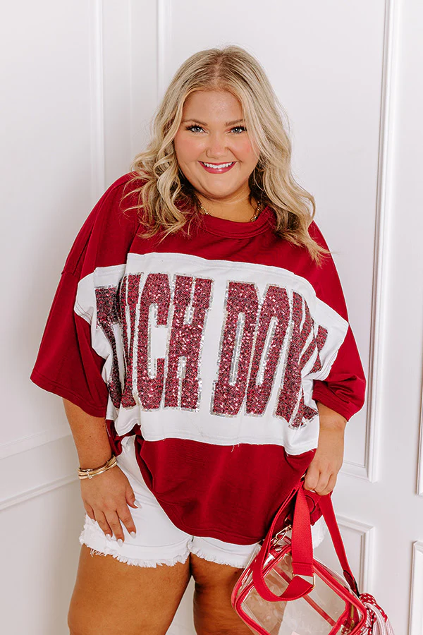 It's a Touch Down Sequin Oversized Tee in Red Curves - Image 4