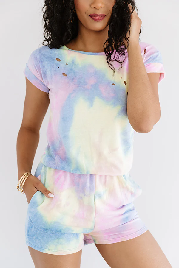 It's All Good Distressed Tie Dye Romper In Blue - Image 5
