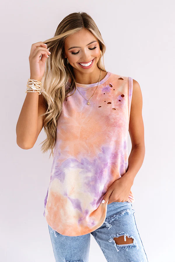It's All Good Distressed Tie Dye Top In Orange - Image 4