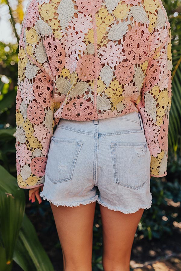 Just USA Astra High Waist Distressed Shorts In Light Wash - Image 9