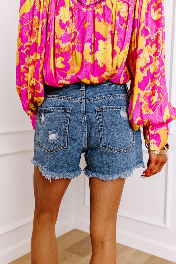 Just USA Astra High Waist Distressed Shorts In Medium Wash - Image 4