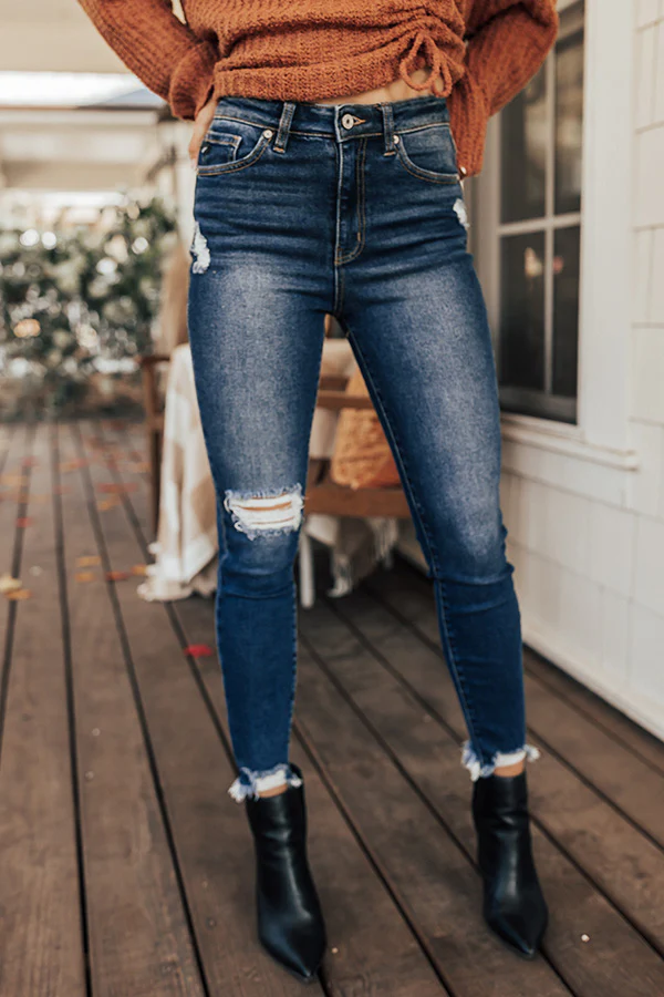 KanCan The Ella High Waist Distressed Ankle Skinny in Dark Wash - Image 5