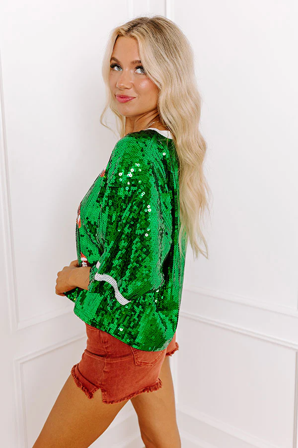 Kickoff Season Sequin Top in Green - Image 3