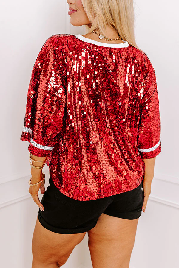 Kickoff Season Sequin Top in Red Curves - Image 3