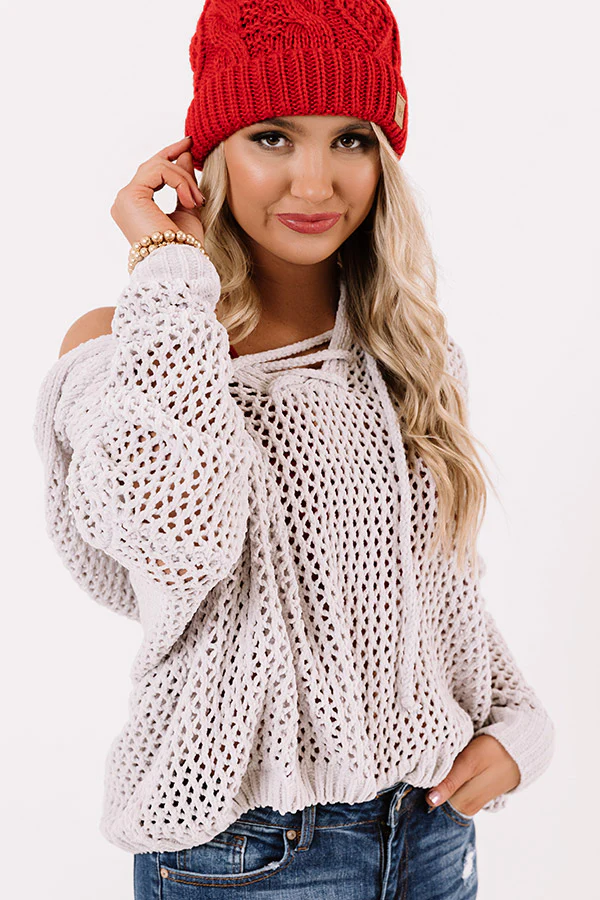 LA Influencer Knit Hoodie in Grey - Image 3