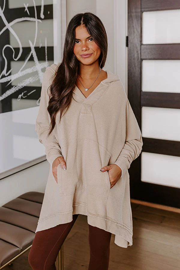Latte Sipping Mineral Wash Oversized Hoodie in Beige - Image 2