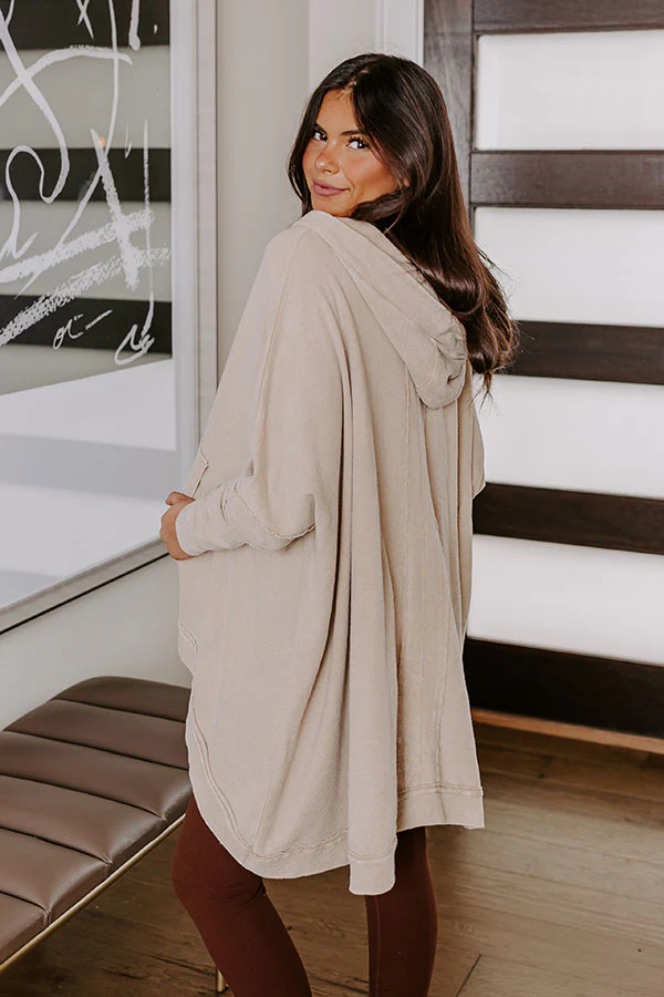 Latte Sipping Mineral Wash Oversized Hoodie in Beige - Image 3