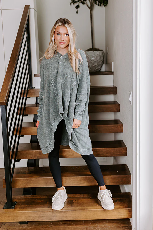 Latte Sipping Mineral Wash Oversized Hoodie in Deep Forest - Image 5