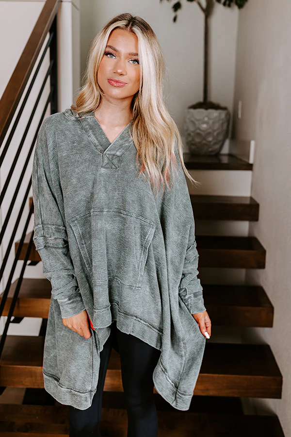 Latte Sipping Mineral Wash Oversized Hoodie in Deep Forest - Image 6