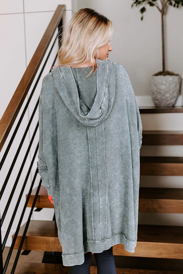Latte Sipping Mineral Wash Oversized Hoodie in Deep Forest - Image 7