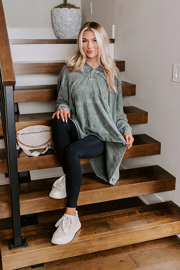 Latte Sipping Mineral Wash Oversized Hoodie in Deep Forest - Image 8