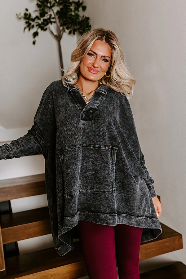 Latte Sipping Mineral Wash Oversized Hoodie in Vintage Black - Image 3