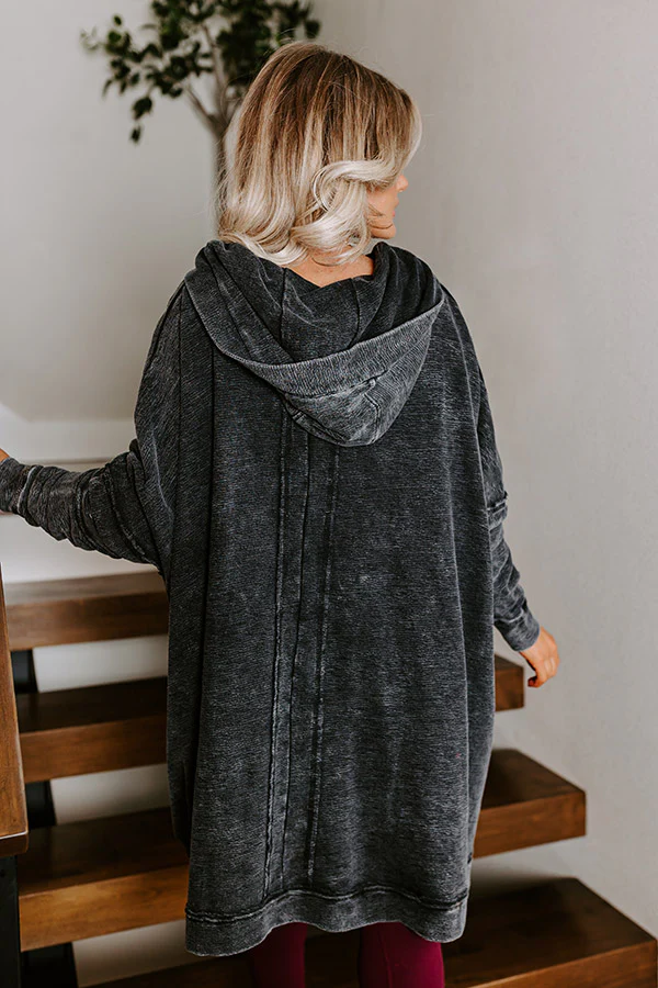 Latte Sipping Mineral Wash Oversized Hoodie in Vintage Black - Image 5