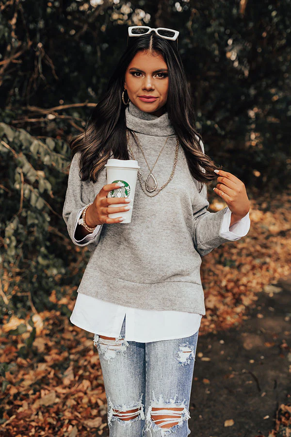 Leaf Lined Drive Sweater Top in Grey - Image 5