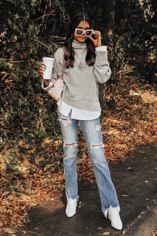 Leaf Lined Drive Sweater Top in Grey - Image 6
