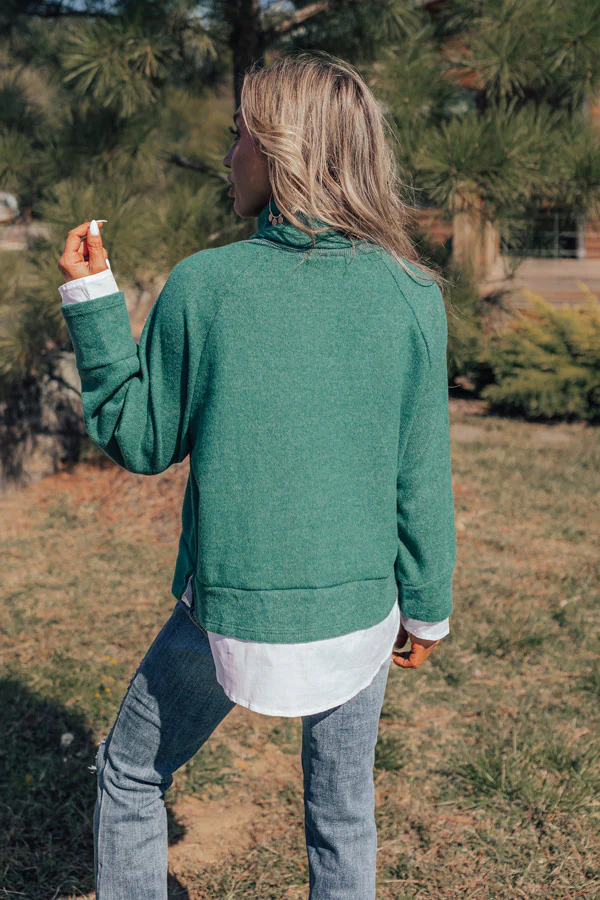 Leaf Lined Drive Sweater Top in Hunter Green - Image 3
