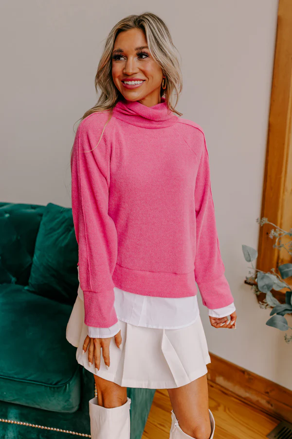 Leaf Lined Drive Sweater Top in Pink - Image 2