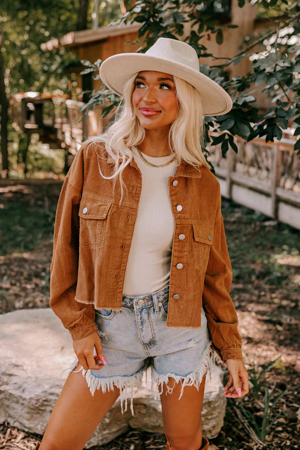 Locking Eyes Corduroy Crop Jacket In Camel - Image 2