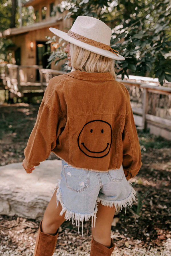 Locking Eyes Corduroy Crop Jacket In Camel - Image 3