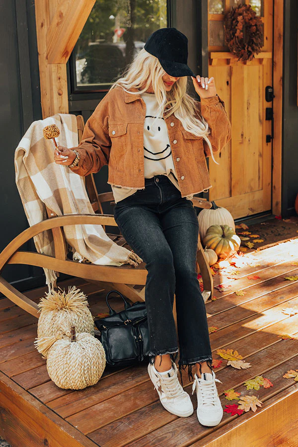 Locking Eyes Corduroy Crop Jacket In Camel - Image 4