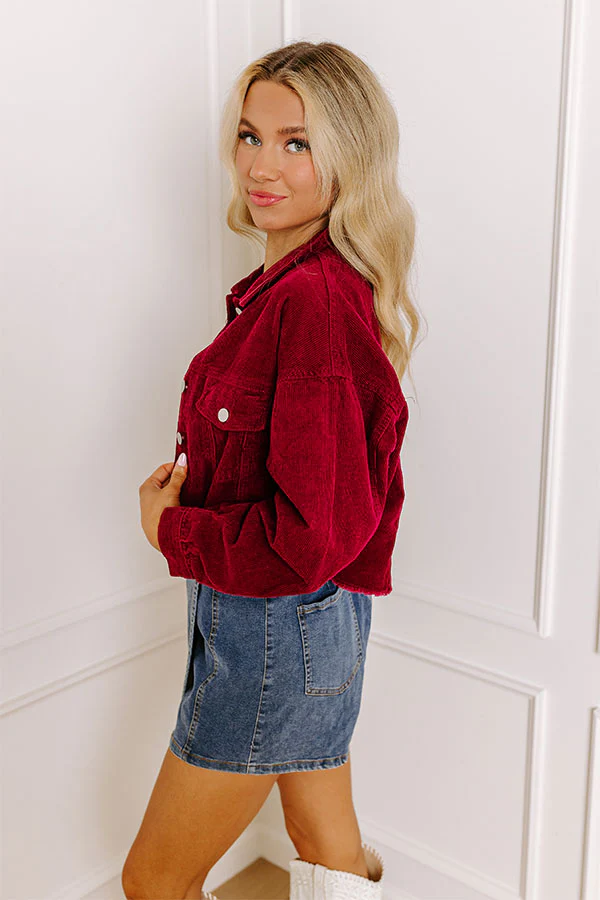 Locking Eyes Corduroy Crop Jacket In Wine - Image 6