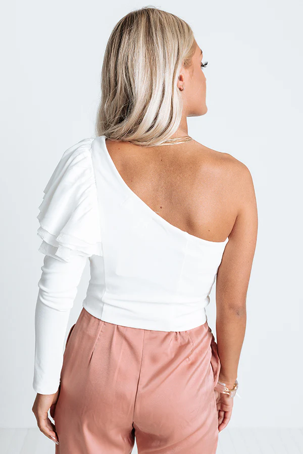 London Proper One Shoulder Top In Ivory - Image 3