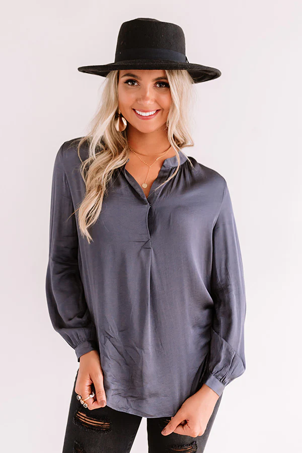 London Skyline Satin Top In Charcoal - Image 7