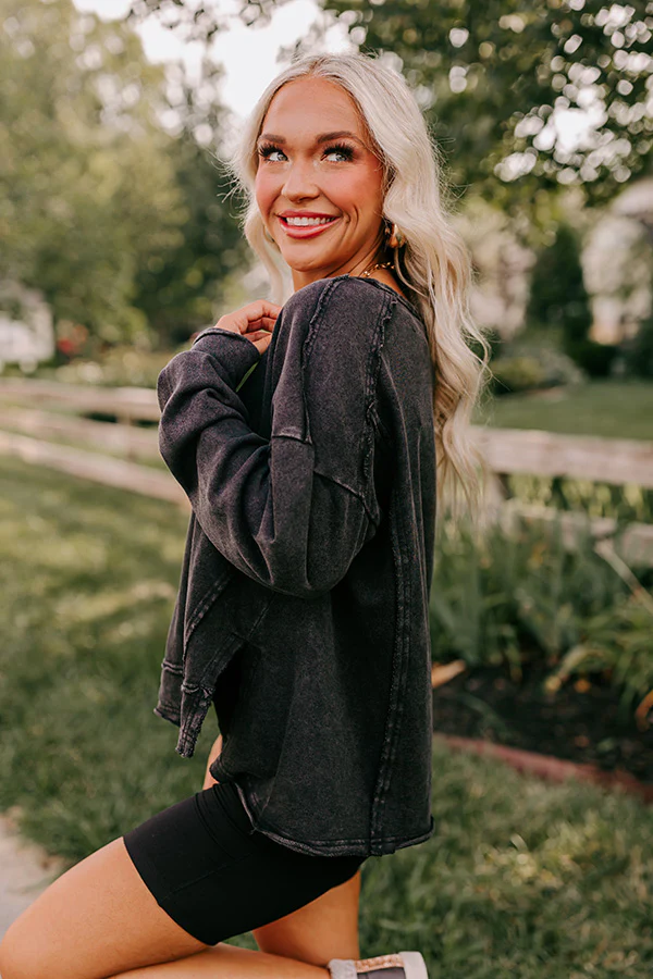 Lounging Around Mineral Wash Sweatshirt In Black - Image 5