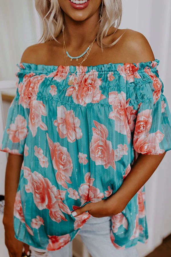 Made For Merriment Floral Shift Top in Turquoise - Image 4
