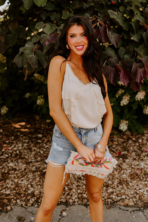Made For Sunshine Frayed Tank In Cream