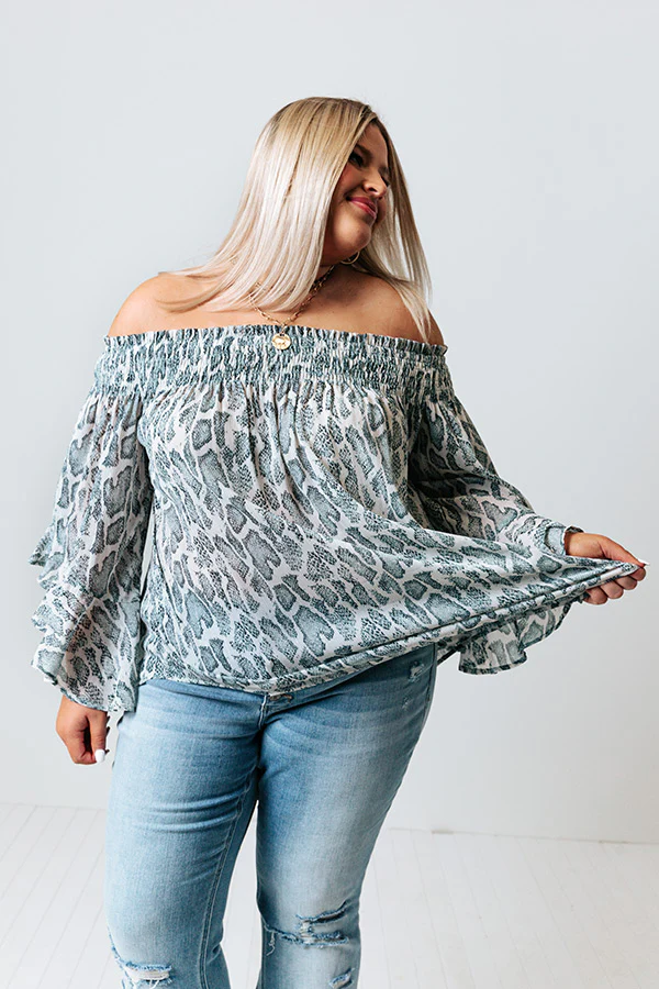 Madly In Love Snake Print Shift Top In Airy Blue Curves - Image 3