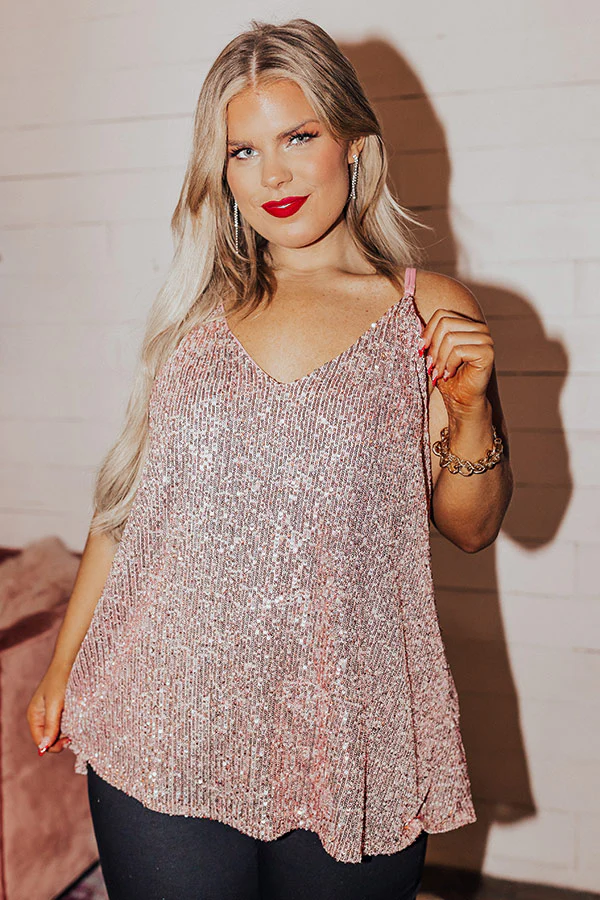 Magical Feeling Sequin Shift Tank In Pink Curves
