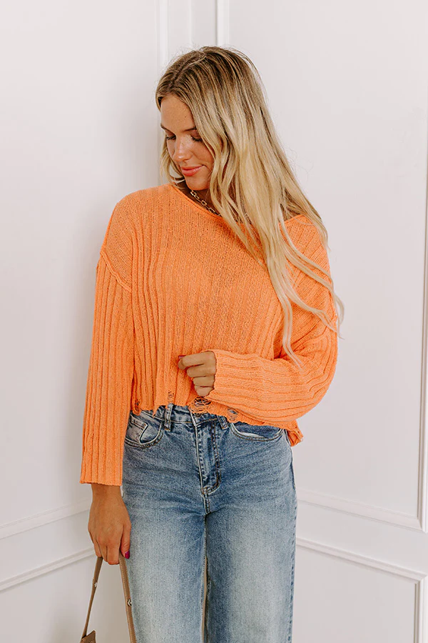 Maple Latte Crop Distressed Sweater In Orange - Image 5